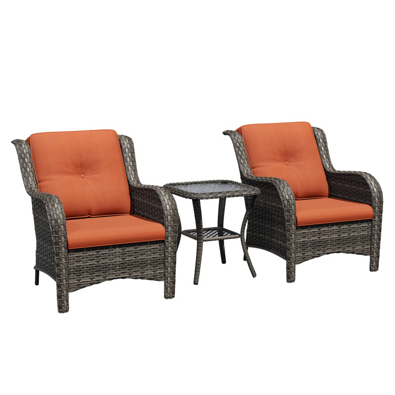 2 - Person Patio Conversation Set with Cushions, Orange