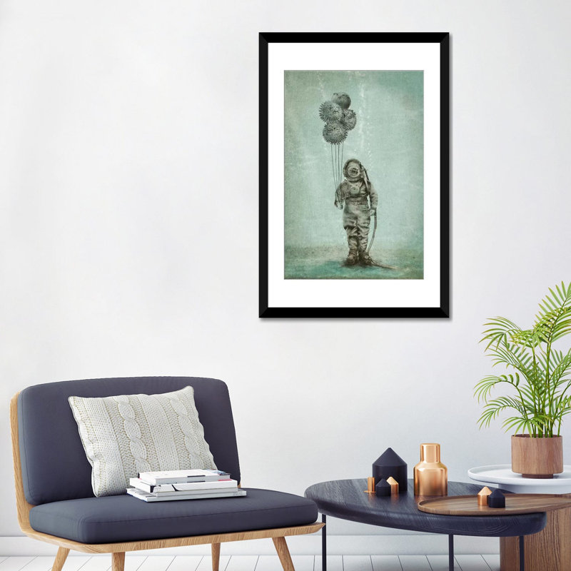 « balloon fish », impression sur toile, H 32 po x l 24 po x P 1 po, Papier d'art encadré noir, Blanc