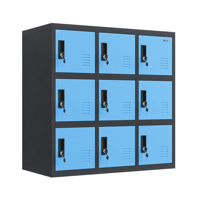 Metal Locker Cabinet with 9 Doors Lock Latch, Blue