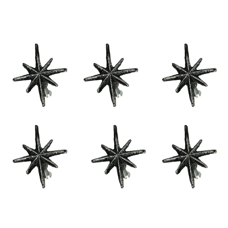 Boutons de meuble en fonte blanc antique à motif d'étoile, style moderne du milieu du siècle, ensemble de 6 — 2,75 po H x 2,25 po L x 1,25 po Proj.