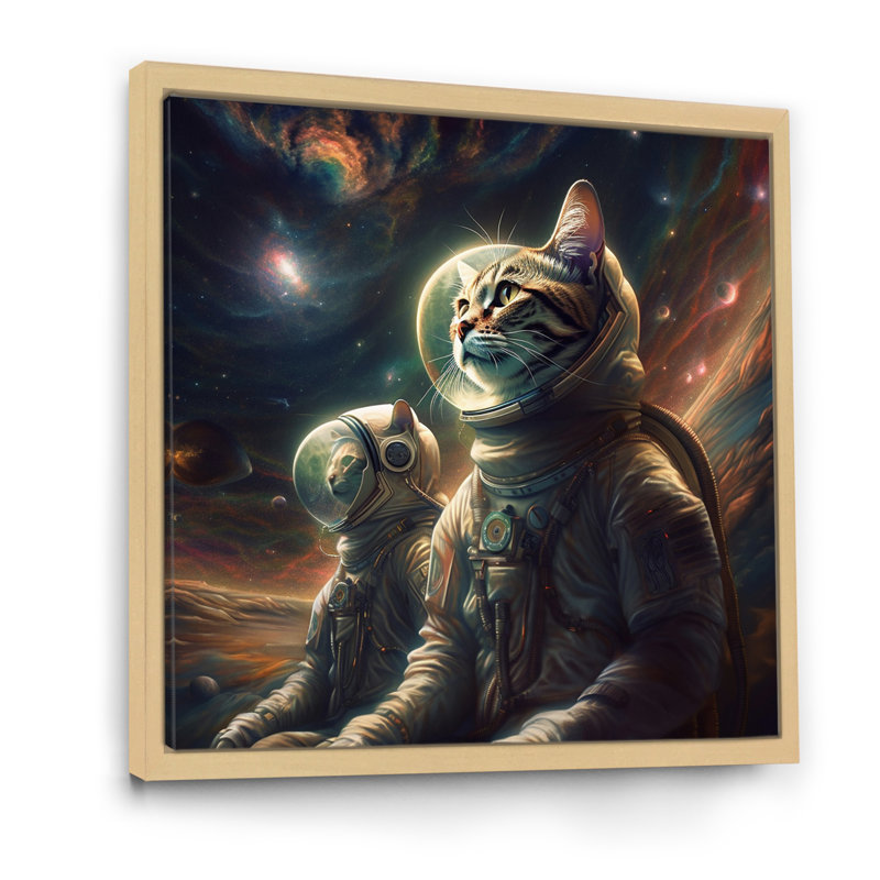 Ohara " Interstellar Space Cat ", 24" H x 24" W x 1" D, Natural Floater Framed