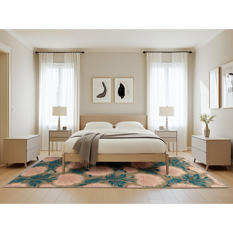 Tapis botanique brun lavable à la machine, Rectangle 5 pi x 8 pi