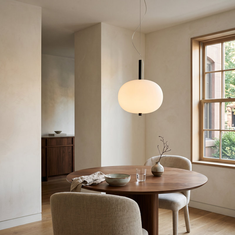Ilargi - S/32 LED Dimmable Pendant - TRIAC/0-10V Dimmable - Dark Wood Rod - White Opal Matte Glass