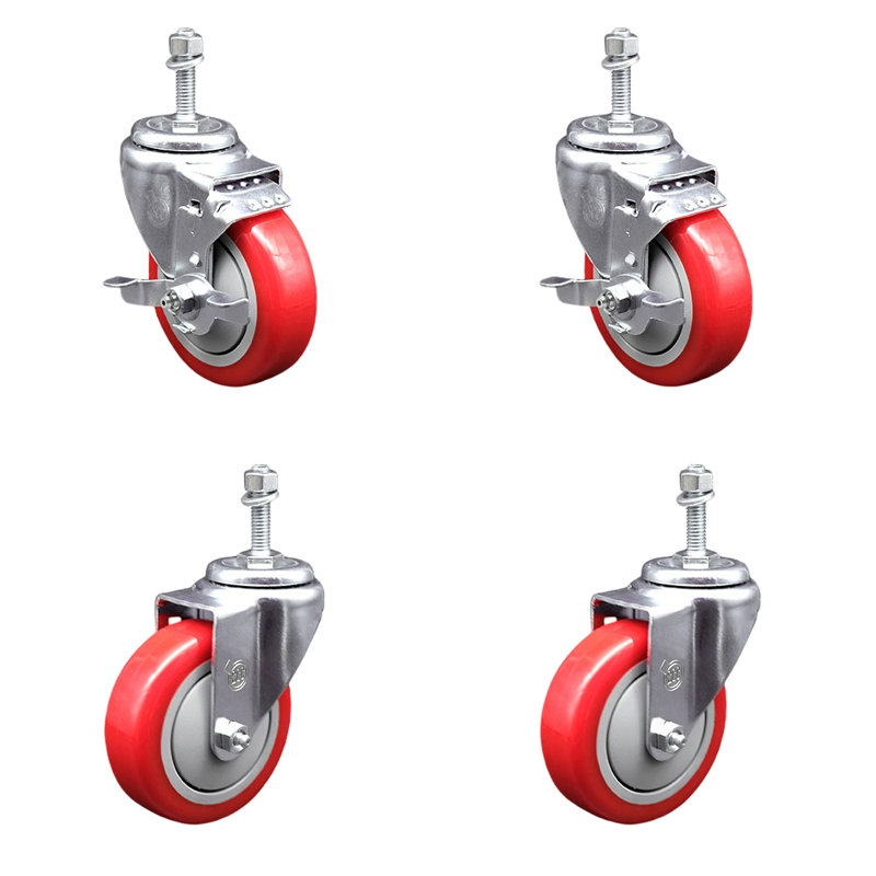 Ensemble de roulettes à tige filetée en poly avec pivot de 5/8 po avec frein