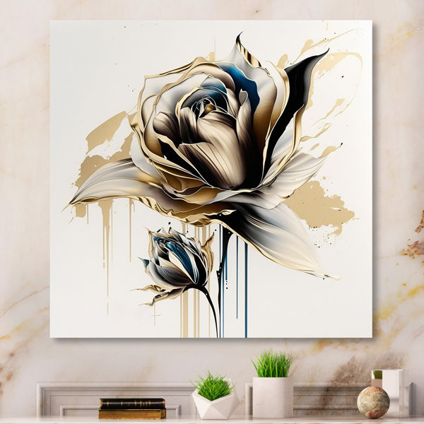 Red Barrel Studio® Roses Flow Flower On Golden Beige II On Metal Print ...