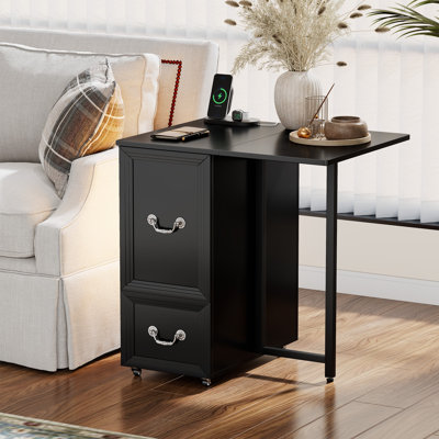 Modern Slim Side Table With Storage, Usb Charging, And Smart Lighting