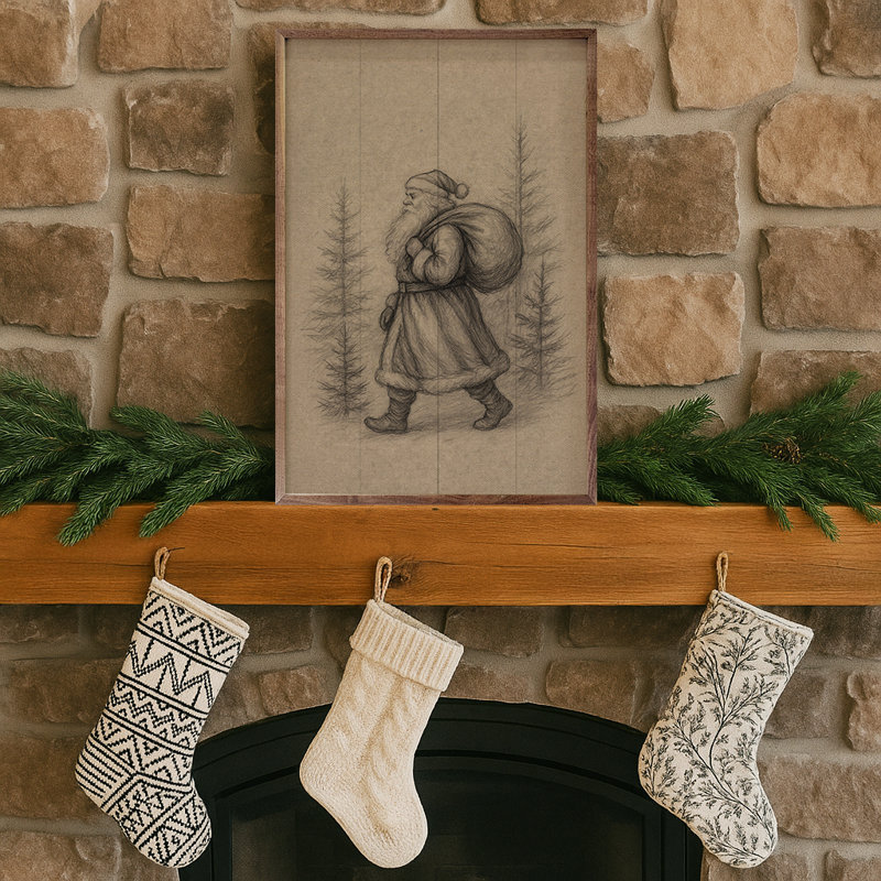 Saint Nick marchant dans les pins, H 16 po x l 10 po