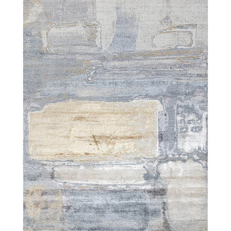 Hand Knotted Area Rug in Silver/Ivory/Beige/Gray, Rectangle 5' x 8'