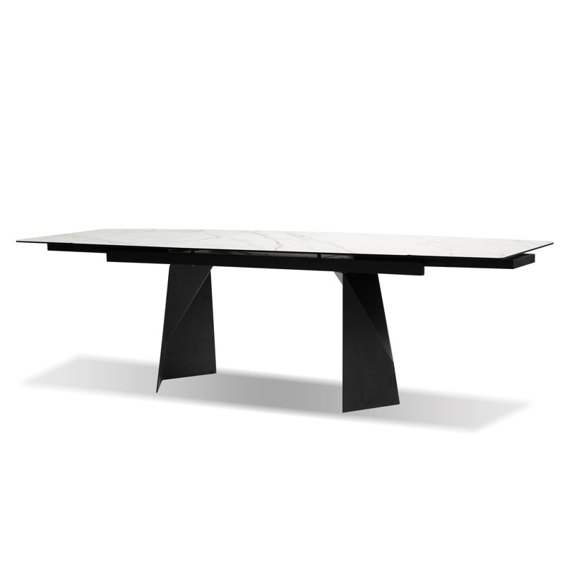 Prism Extendable Metal Base Dining Table, Carrera White