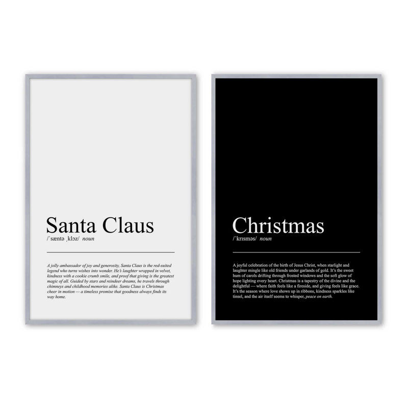Noir et Noël, ensemble de 2 reproductions d'art, Chrome poli, H 11,5 po x l 19 po
