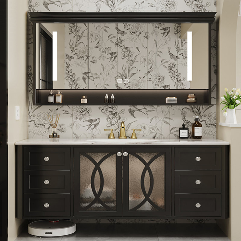 Armoire de salle de bain rétro, H 21,65 po x l 66,93 po x P 21,65 po