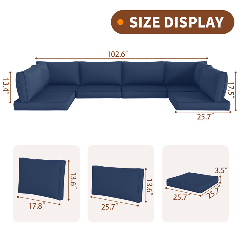 14-Piece Outdoor Sectional Cushions Set, Seat Cushions with Zippered Covers for Patio Furniture, Navy