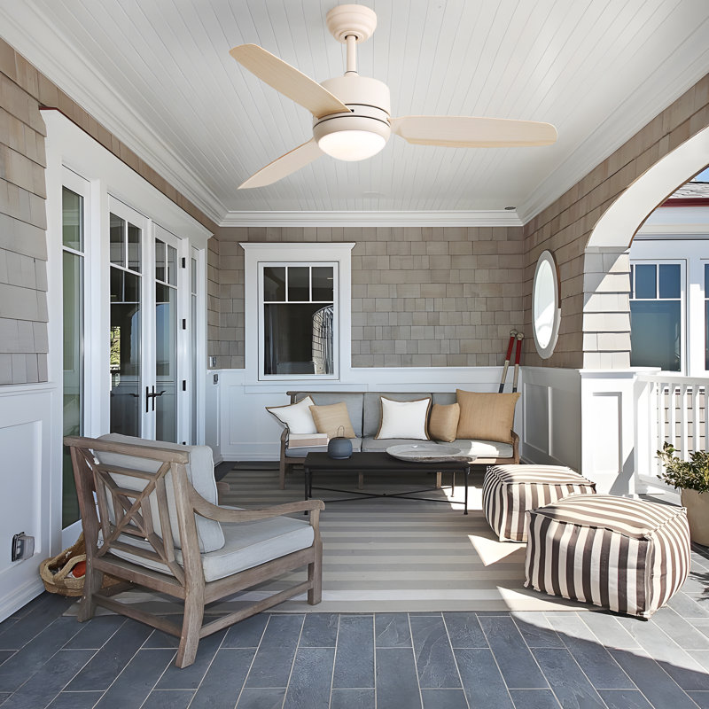Norbu 47" 3-ABS-Blade Modern Indoor/Outdoor Ceiling Fan with Dimmable LED Lights, Remote Control, Cream with Cream Blades