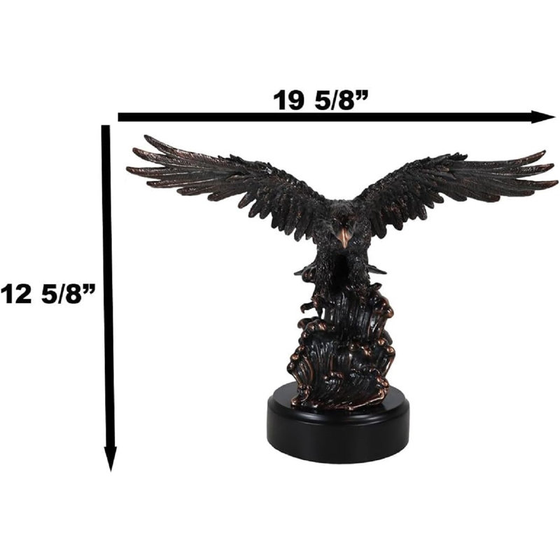 Aigle chauve américain plongeant dans l'eau, statue en bronze électrolytique L 19,5 po