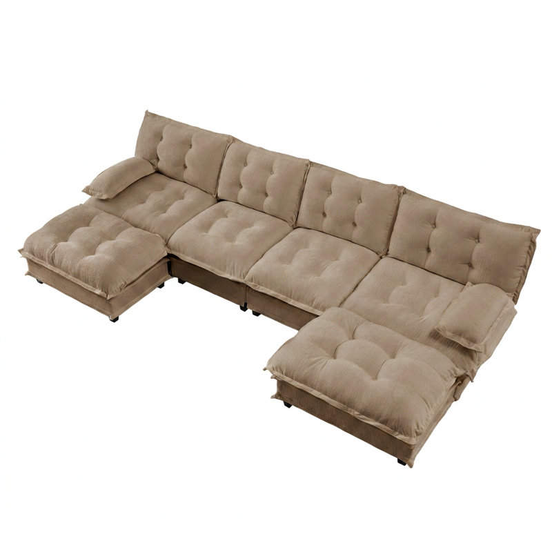 Canapé modulaire en forme de U 138 po avec 2 repose-pieds et siège profond 138 po, Café clair