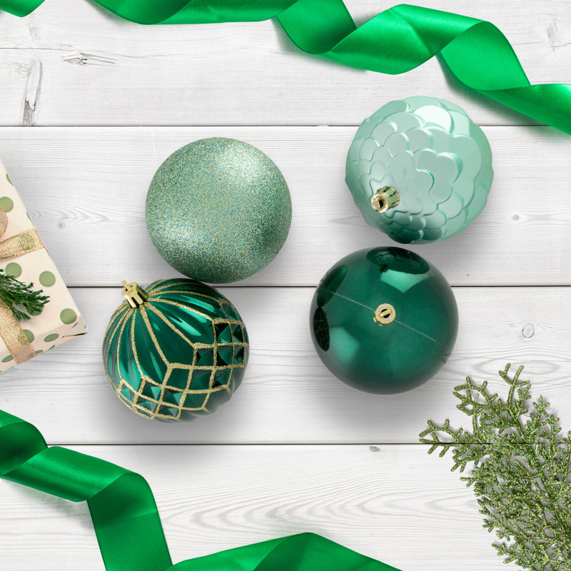 Boules de Noël brillantes et texturées incassables - 3 po (76 mm) - Vert - 48 carats