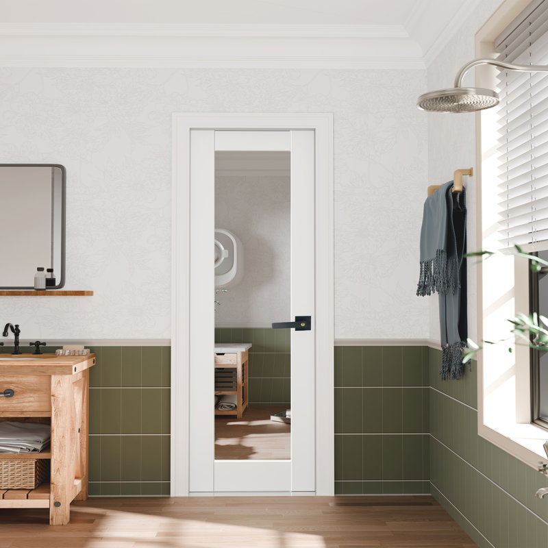 Portes en dalle - 1 miroir à surface apparente en bois massif et panneau de fibres à densité moyenne pour placard et salle de bain (poignée incluse)