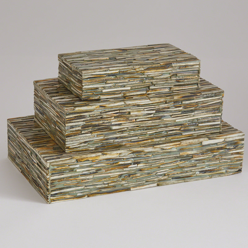 Chiseled Bone Box-Forest, 9"L x 5"W x 2.25"H