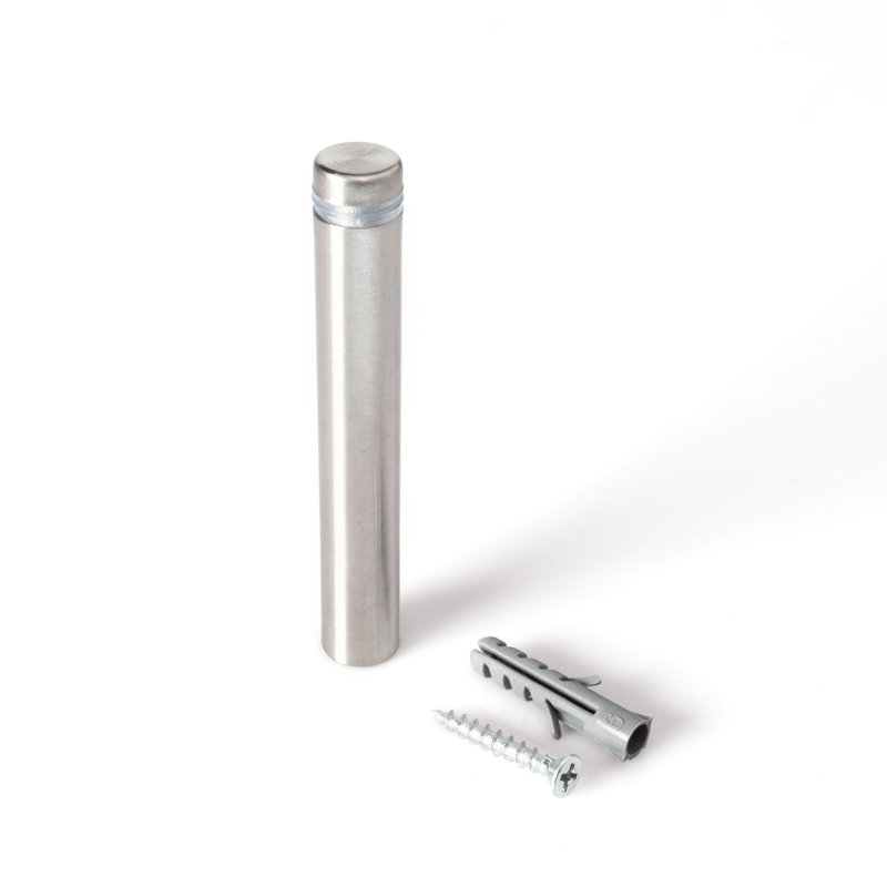 Stainless Steel Standoff 1 Inch Diameter X 1 Inch Barrel Length Brushed Finish For PVC, Glass And Acrylic Sign Stand Off Wall Anchors And Screws 2 Piece Small Sign Pack_2MAMBC