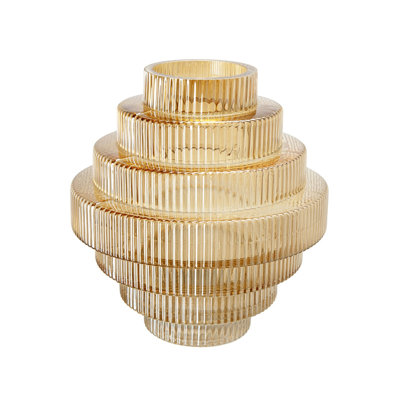 9.1" x 9.8" Tiered Geometric Amber Luster Clear Glass Vase