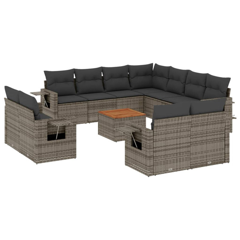  Ensemble de canapé de jardin en rotin PE gris 12 pièces pliable, Coussin gris foncé / structure grise