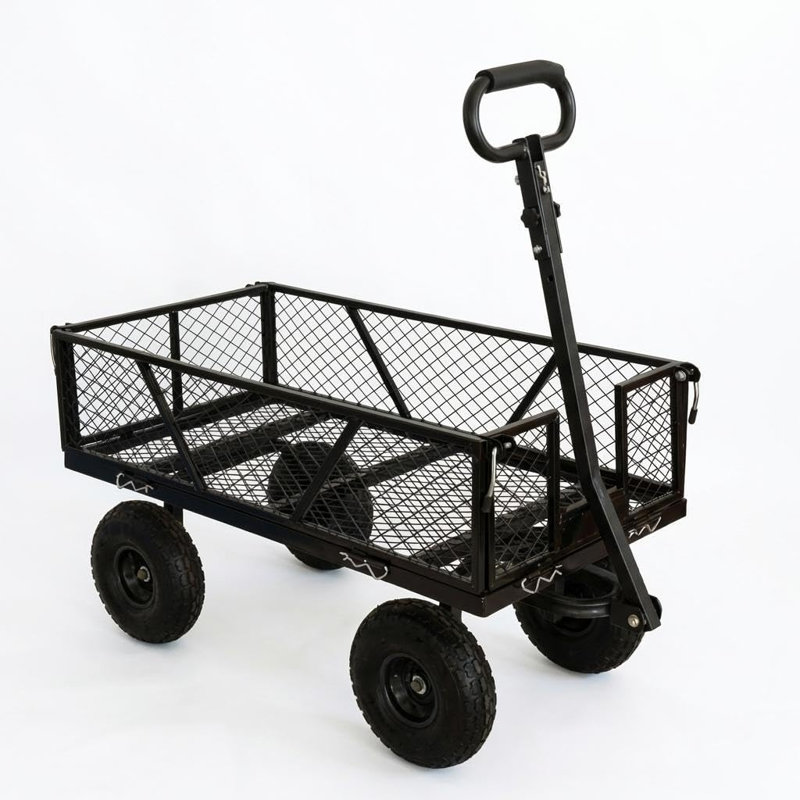 Chariot de jardin en acier robuste, chariot de jardin de capacité de charge de 950 lb avec pneu de 10 pouces et poignée rotative à 180 °