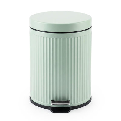 Bathroom Trash Can, 5L/1.3 gal Round Wastebasket with Soft-Close Lid | Step Foot Pedal, Removable Inner Bucket, Brushed Stainless Steel, for Office, Bedroom, Toilet, Live Room-Green
