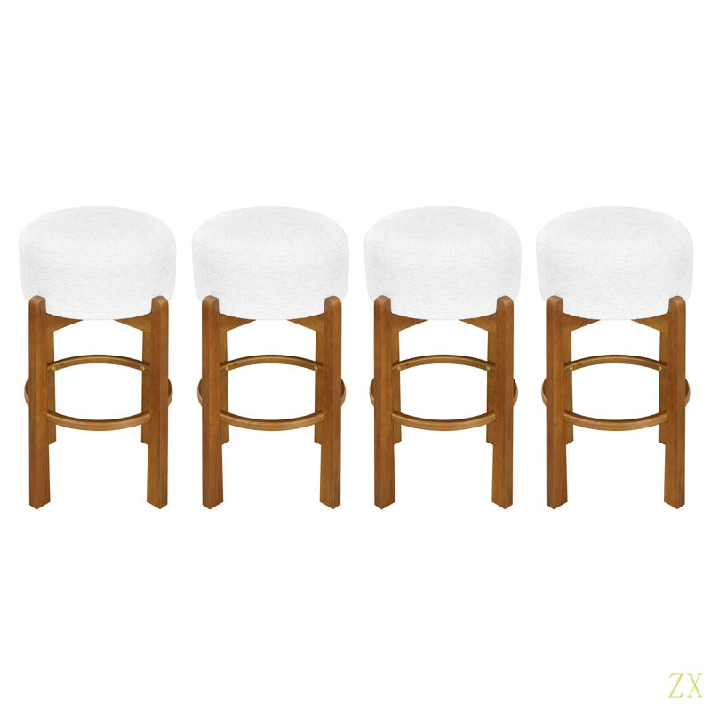Tabouret de bar en bois rembourré Vera, ensemble de 4, Brun, 4