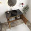 Meuble-lavabo de salle de bain en contreplaqué 36 po, armoire de rangement murale avec portes doubles, comptoir en pierre frittée noire et lavabo rond en céramique noire avec motif de pierre, couleur grain de bois de chêne brun-1772851425