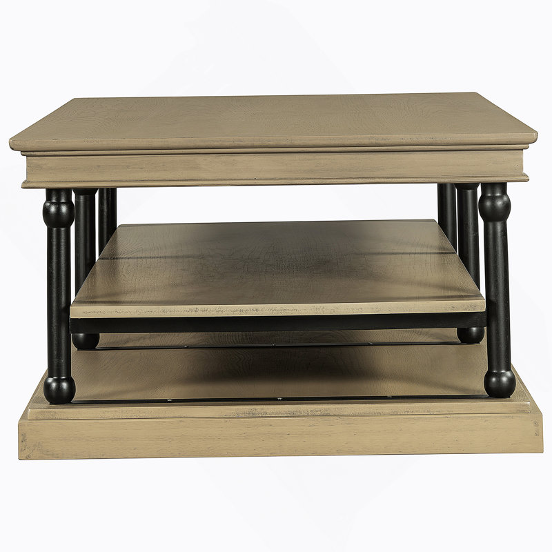 Table basse Bard, placage brun de 55 po, tablettes à 2 niveaux, pieds en métal noir, Brun chêne / noir