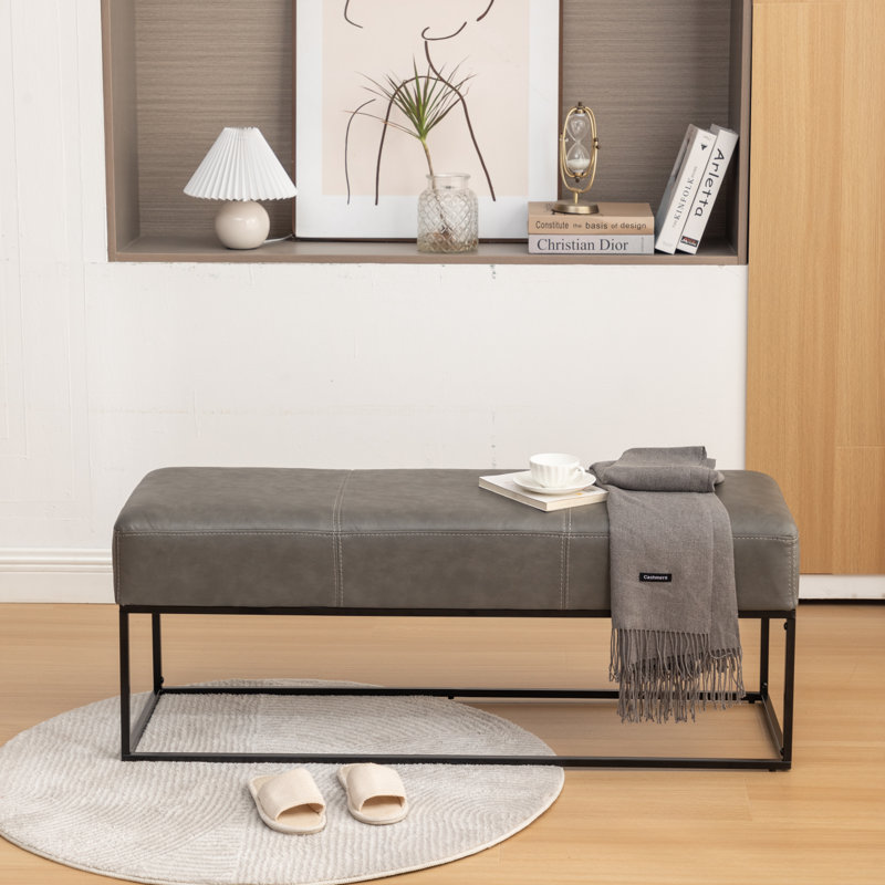 Banc rembourré en similicuir Mikhajlo, Gris rétro