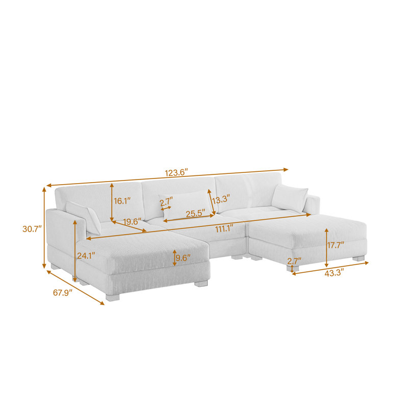 Canapé modulaire en velours côtelé Maelina , H 30,7 po x l 123,6 po x P 68,1 po, Velours côtelé bleu marine