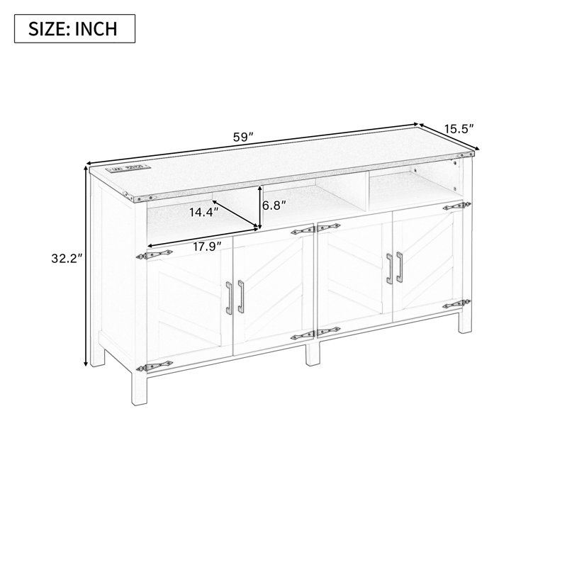 59'' Wide 4 - Door Filing Credenza Office Storage Cabinet, Natural