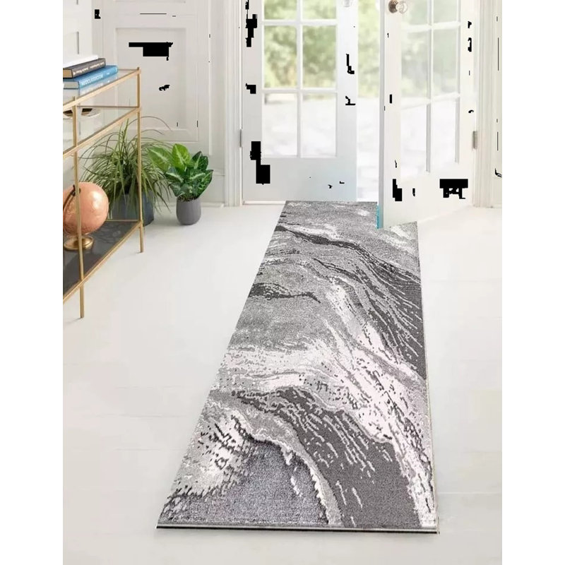 Abstract Flatweave Shag Area Rug, Runner 60 x 220 cm