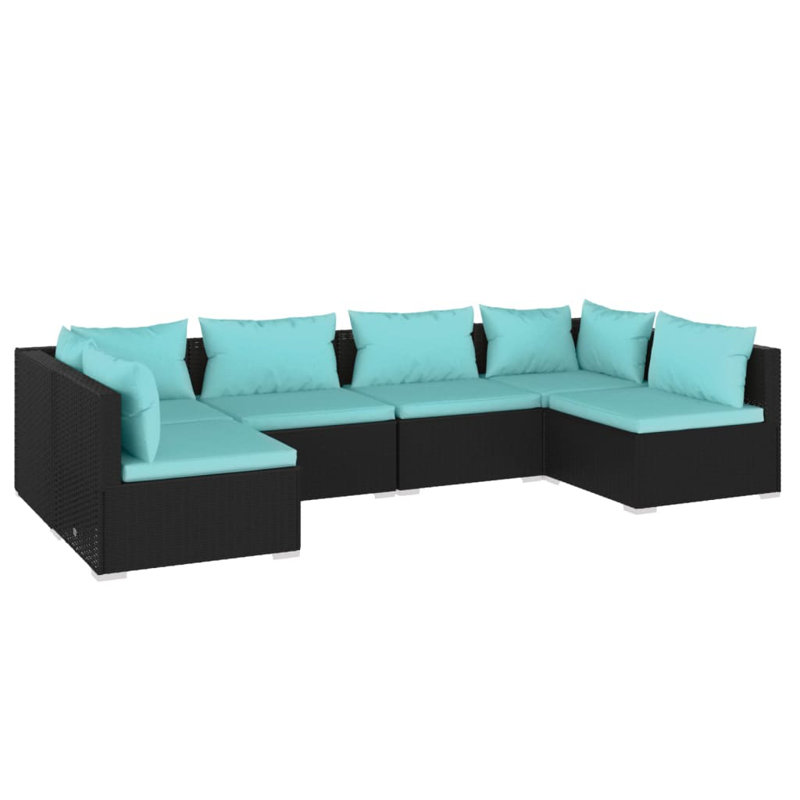 Ensemble de canapé avec coussins, 2 x coin + 4 x milieu, Noir et bleu