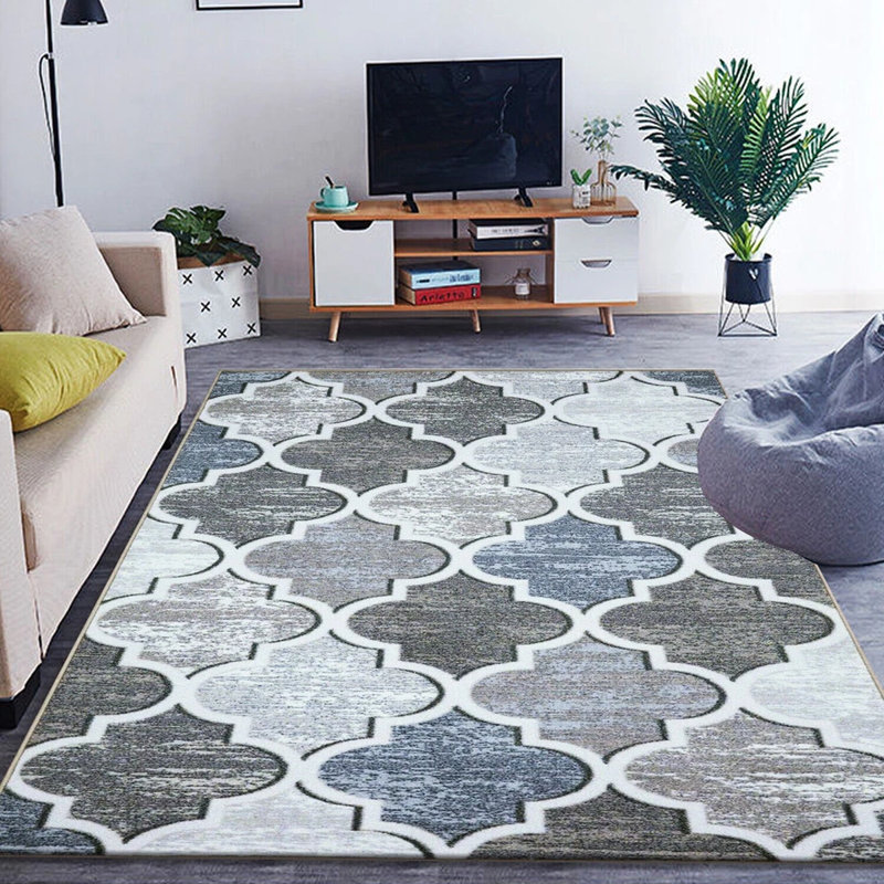 Modern Beige Geometric Area Rug & Runner – Non Slip Large Living Room, Bedroom, Hallway & Kitchen Carpet