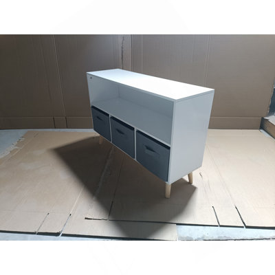 Bibliothèque avec tiroirs en tissu pliables, présentoir à livres, rangement pour jouets, blanc / gris