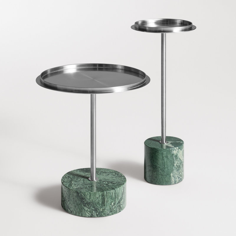 Chit Chat Marble Pedestal End Table, Putty, Green