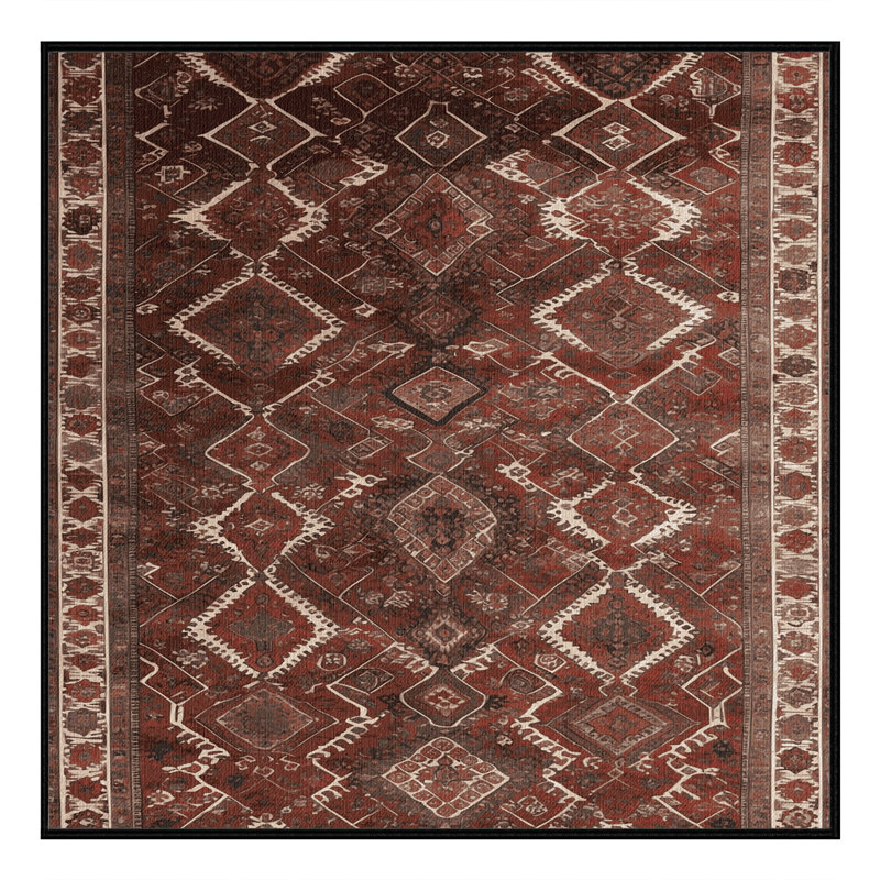 Tapis persan noir lavable à la machine, Carré 6 pi