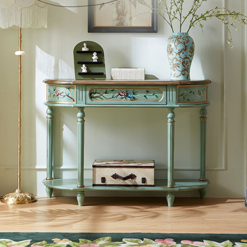 Retro Green Solid Wood Console Table