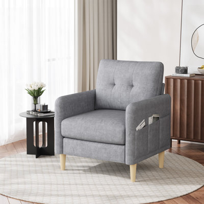 George 31" W  Modern Upholstered Chenille Tufted Armchair with Storage Pockets