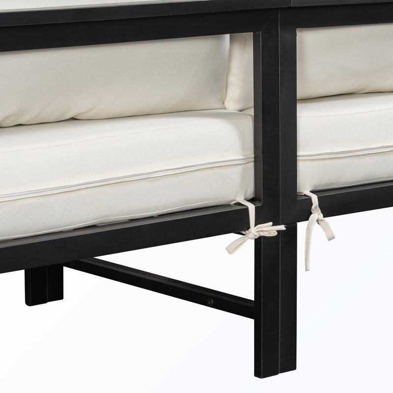Canapé d'extérieur en forme de L avec structure en fer et coussins épais, Beige