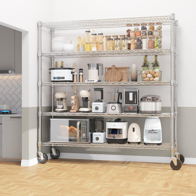 Étagère robuste en fil métallique avec roues, support de rangement pour garage, rangement industriel roulant, tablettes commerciales réglables pour la cuisine, l'entrepôt