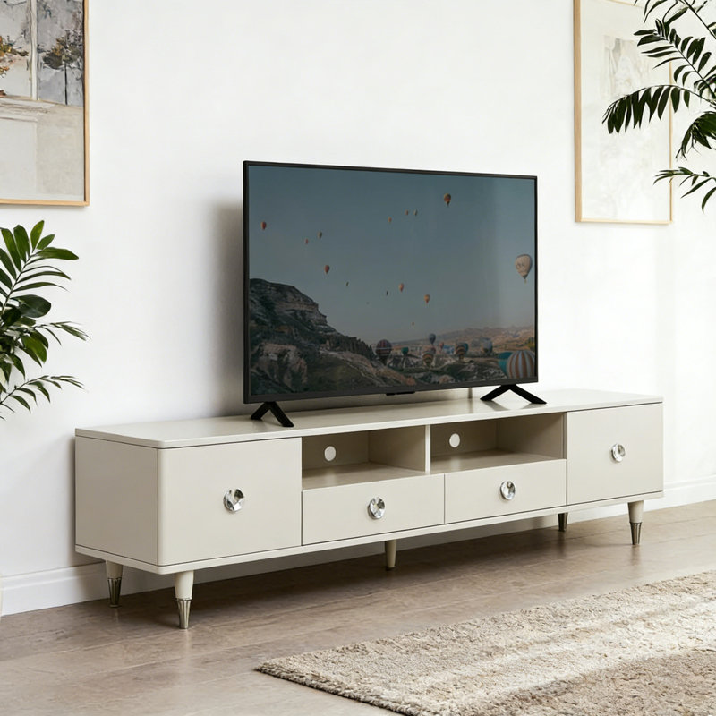 Meuble télé blanc cassé simple et tendance