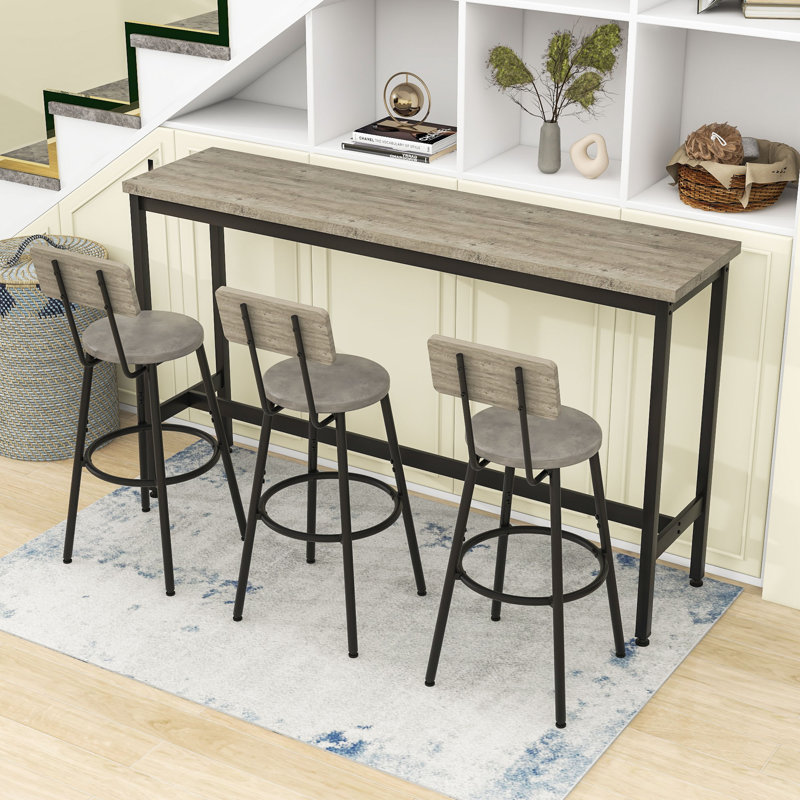 4-Piece Space-Saving Dining Table Set with Upholstered Chairs and Metal Frame  for Small Space, Gray/Black, Rustic Gray