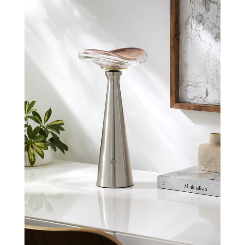 Iron Table Lamp with Glass Shade, Brown, Silver