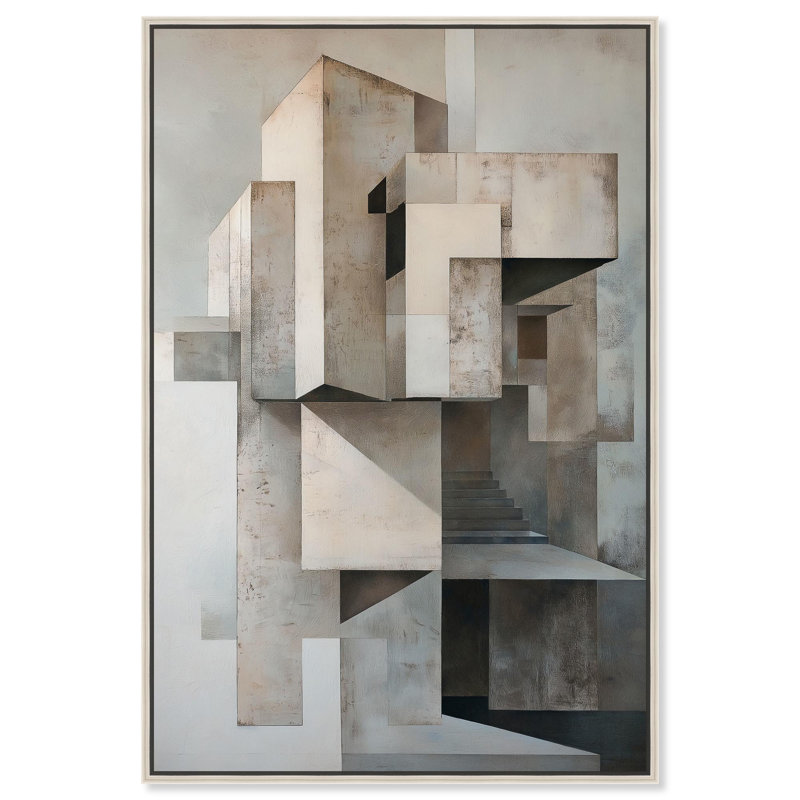 «Grey Matrixy», art géométrique moderne par, Encadrement argenté, H 16 po x l 11 po
