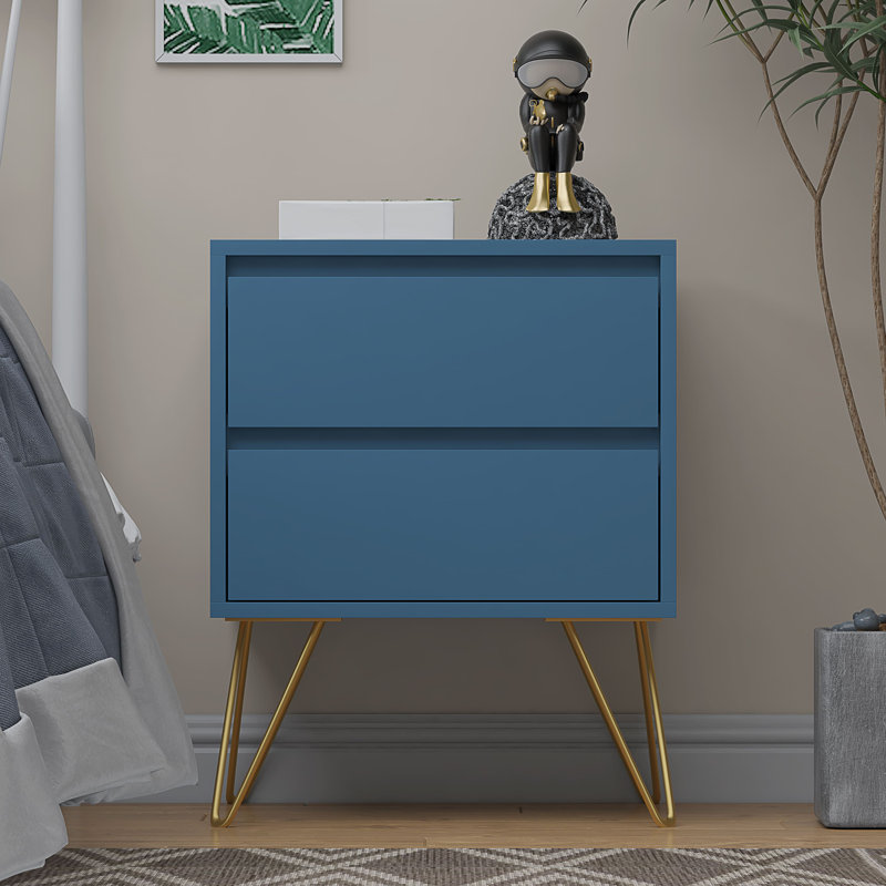 Aanika 45cm W Manufactured Wood Bedside Table, Navy Blue