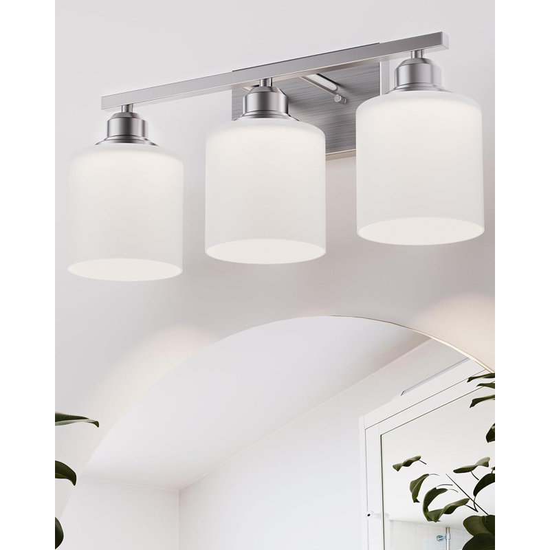 Luminaires de salle de bain au-dessus du miroir, lumières de meuble-lavabo à 3 lumières nickel brossé, lumière de meuble-lavabo moderne, abat-jour en verre et finition nickel antirouille, lumière de salle de bain pour petit espace