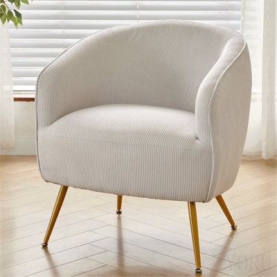 Chaise d'appoint en velours côtelé avec pieds en métal doré, fauteuil rembourré moderne, fauteuil demi-tonneau confortable pour la chambre à coucher du salon